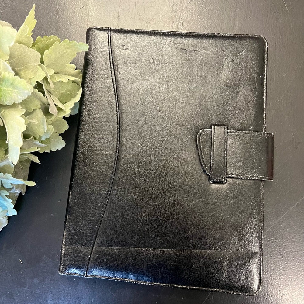 Dynasty Vintage 90s Black Leather Letter Legal‎ Pad Portfolio Planner Cover